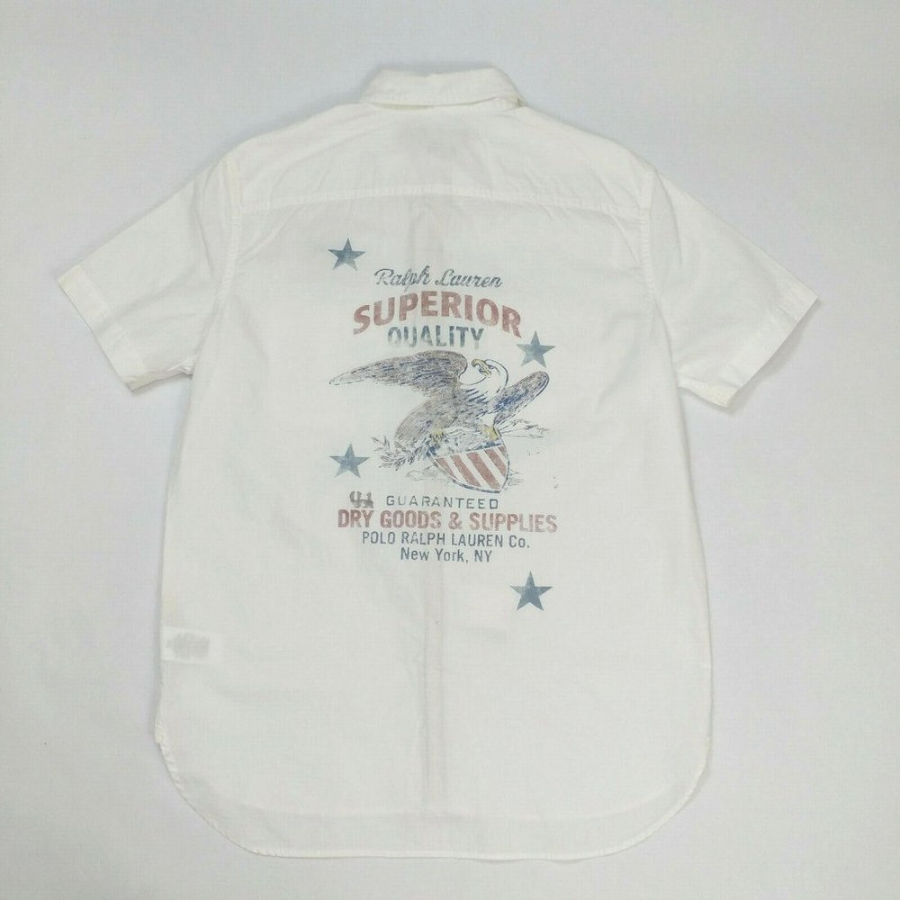 $148 Polo Ralph Lauren Eagle White Short Sleeve Men Shirt Size M Rare Pockets - Picture 3 of 9
